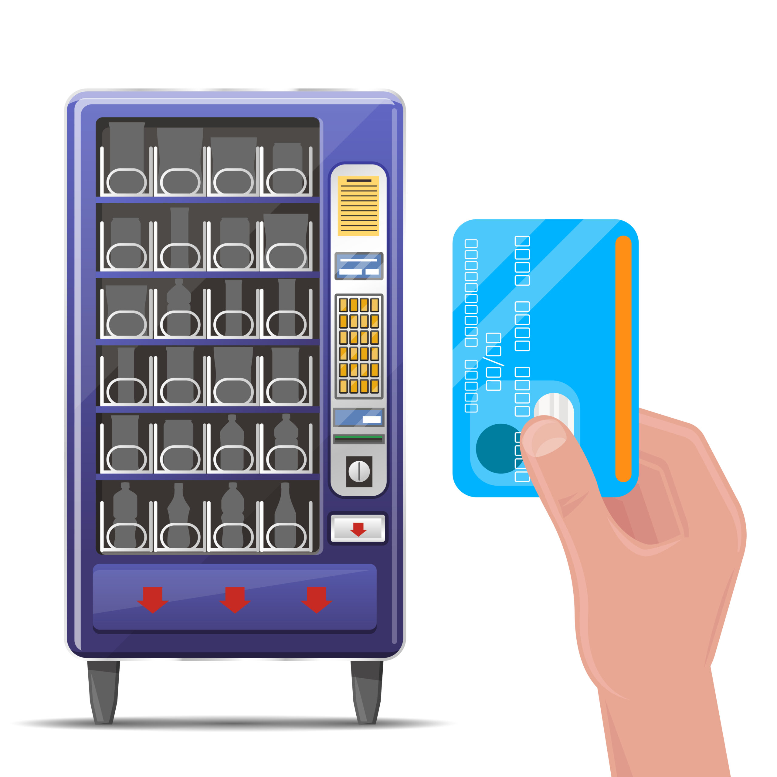 Vending machine and hand with credit card.